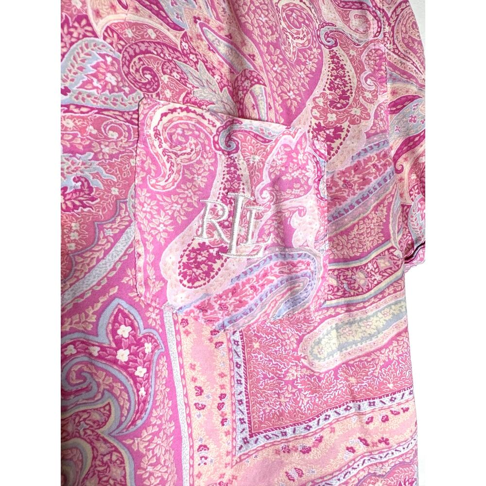 Lauren Ralph Lauren Pink Paisley 2 Piece Pajama Set M Short Sleeve Button Down - Picture 7 of 14